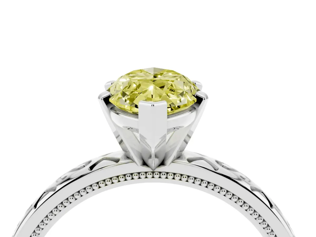 Fancy Yellow Marquise Cut Solitaire Engagement Ring with Scrollwork Band and Four-Prong Setting Platinum