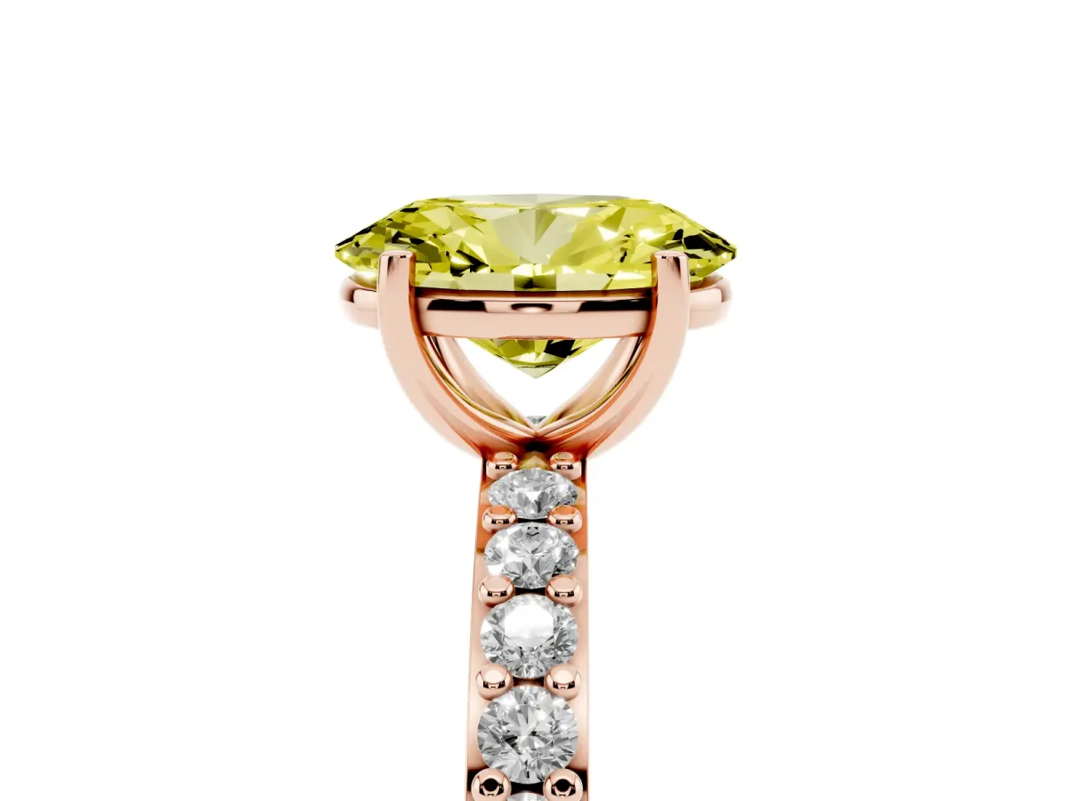 Fancy Yellow Oval Cut Cut Diamond Solitaire with Pave Band and Four-Prong Setting Rose gold