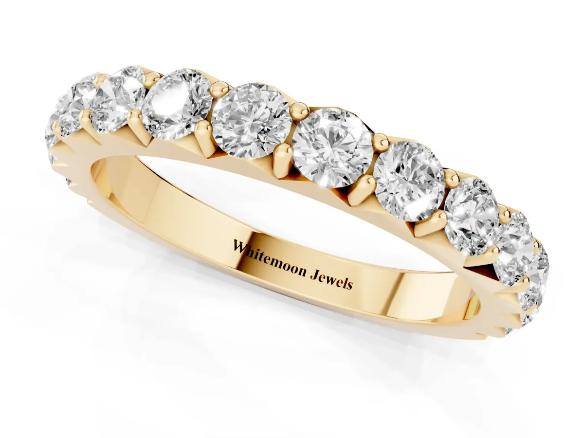 Round Diamond Half Eternity Band with Classic Prong Setting Yellow gold