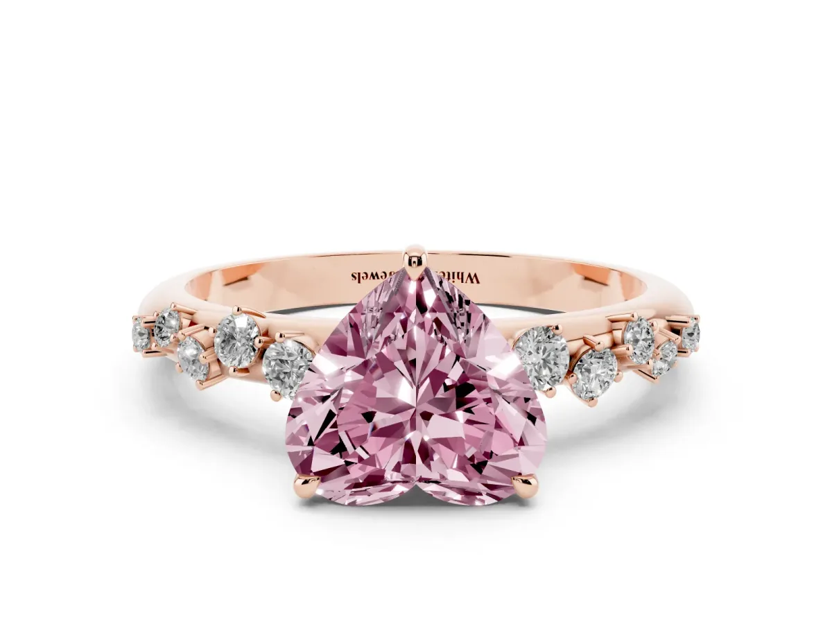 Fancy Pink Heart Cut Diamond Cluster Prong-Set Solitaire Ring Rose gold