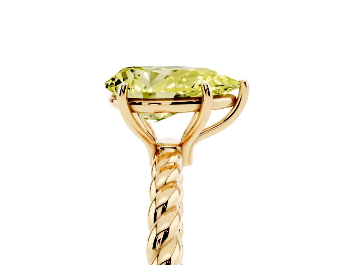 Fancy Yellow Pear Cut Solitaire Twist Band Ring with Four-Prong Setting Yellow gold