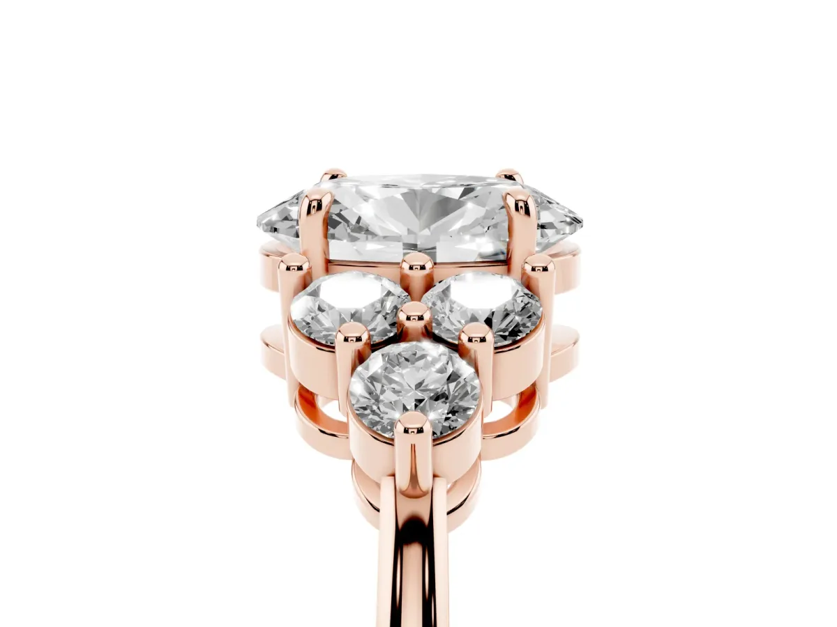 Oval Cut Brilliant Diamond Cluster Accent Solitaire Ring with Prong Setting Rose gold