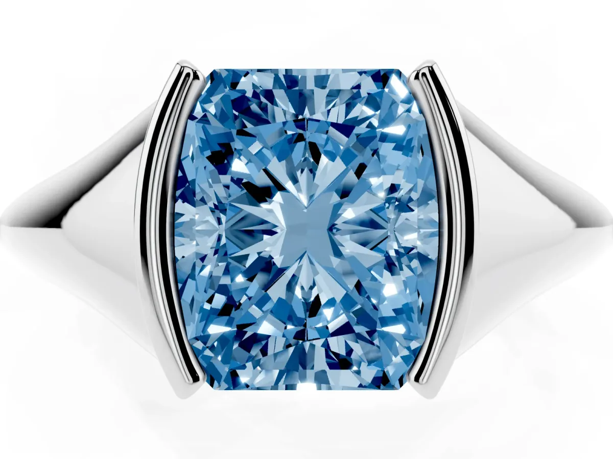 Fancy Blue Radiant Cut Solitaire Tension Set Diamond Ring White gold