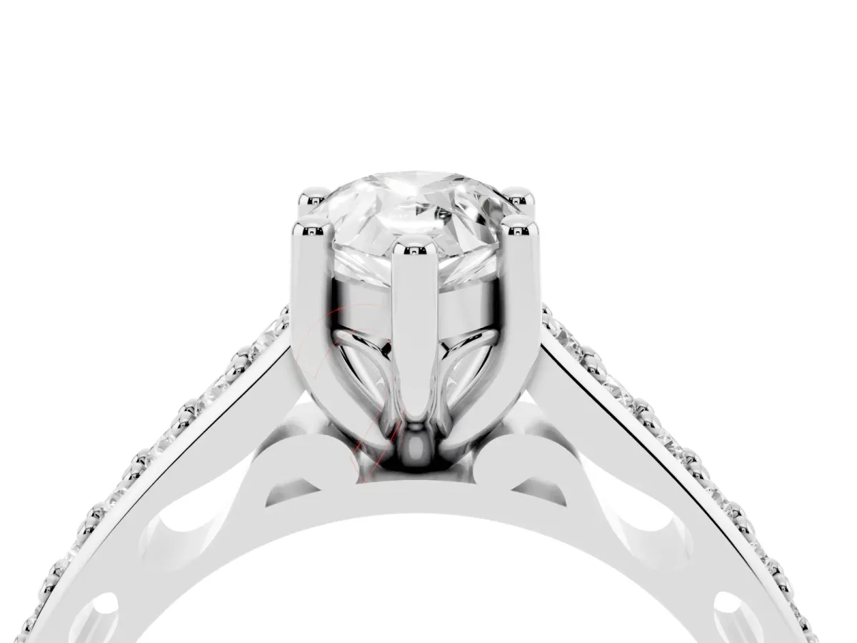 Pear Cut Solitaire Prong Set Diamond Engagement Ring with Pave Band Silver