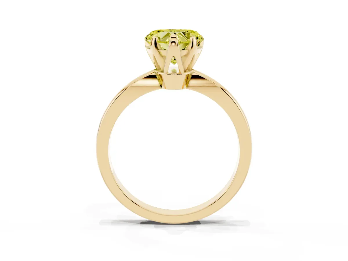 Fancy Yellow Heart Cut Solitaire Engagement Ring with Six-Prong Setting and Tapered Band Yellow gold