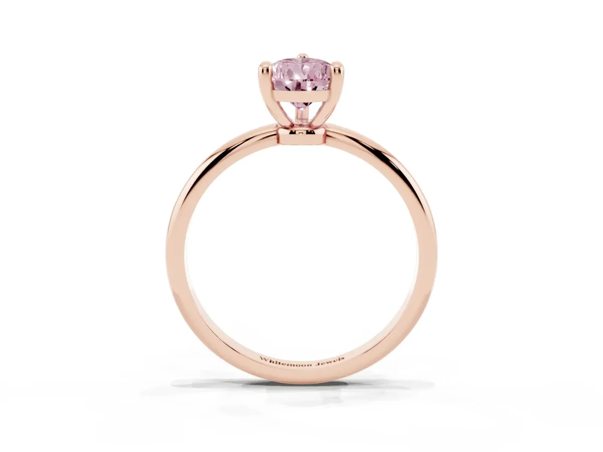 Fancy Pink Pear Cut Solitaire Diamond Ring with 4-Prong Setting on a Classic Band Rose gold