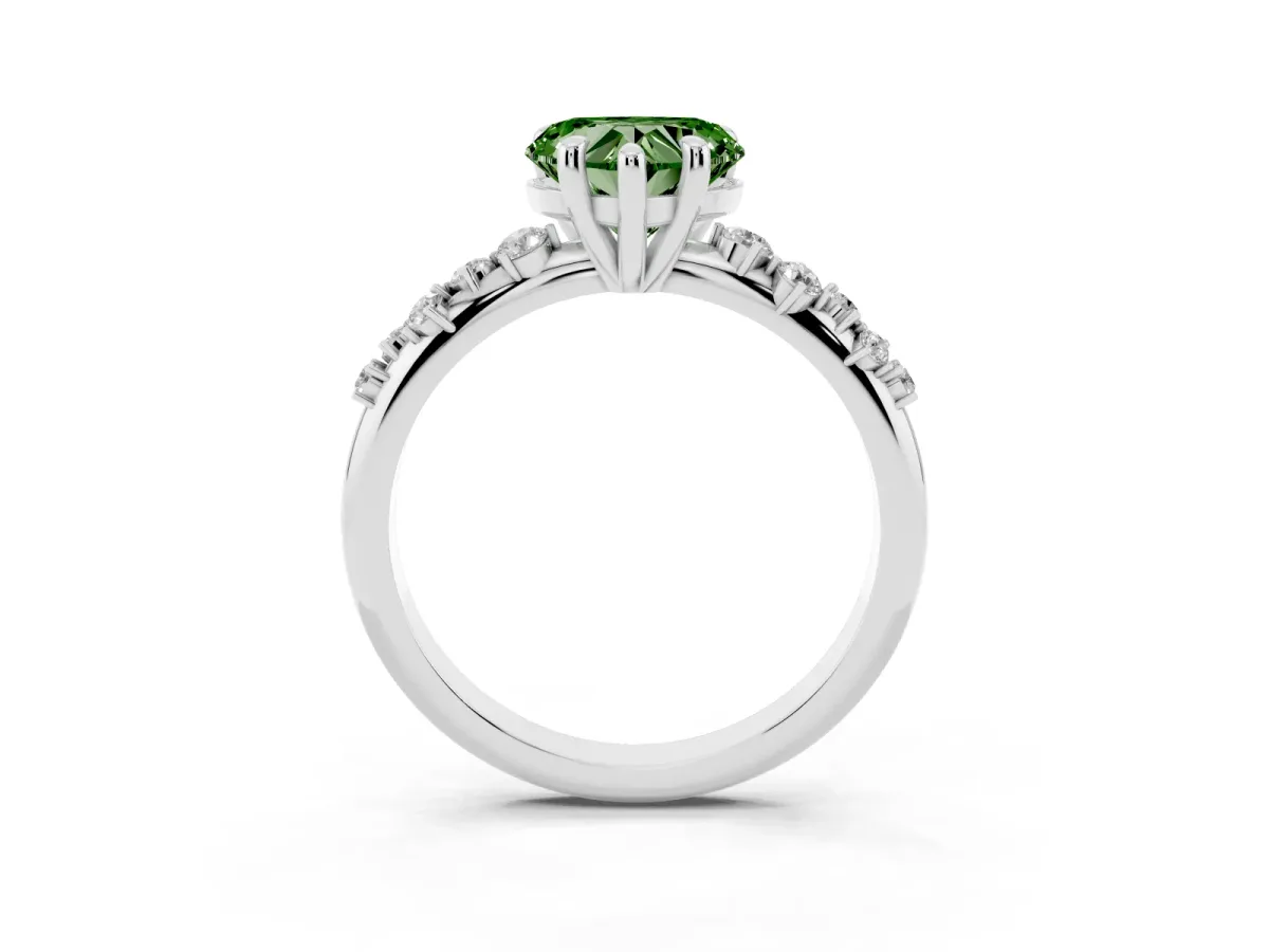 Fancy Green Heart Cut Cut Diamond Vine Band with Four-Prong Setting Silver