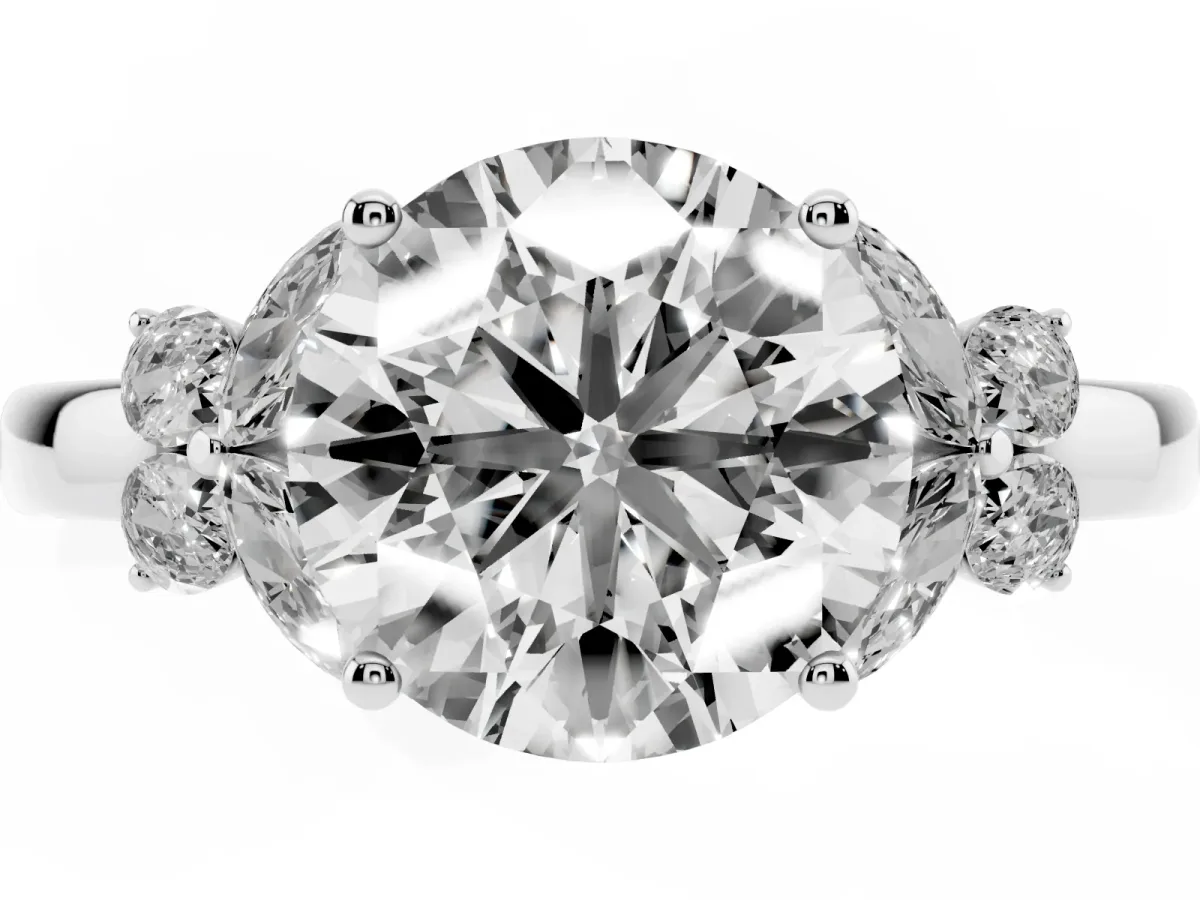 Round Cut Cut Solitaire Floral Diamond Ring with Four-Prong Setting Platinum