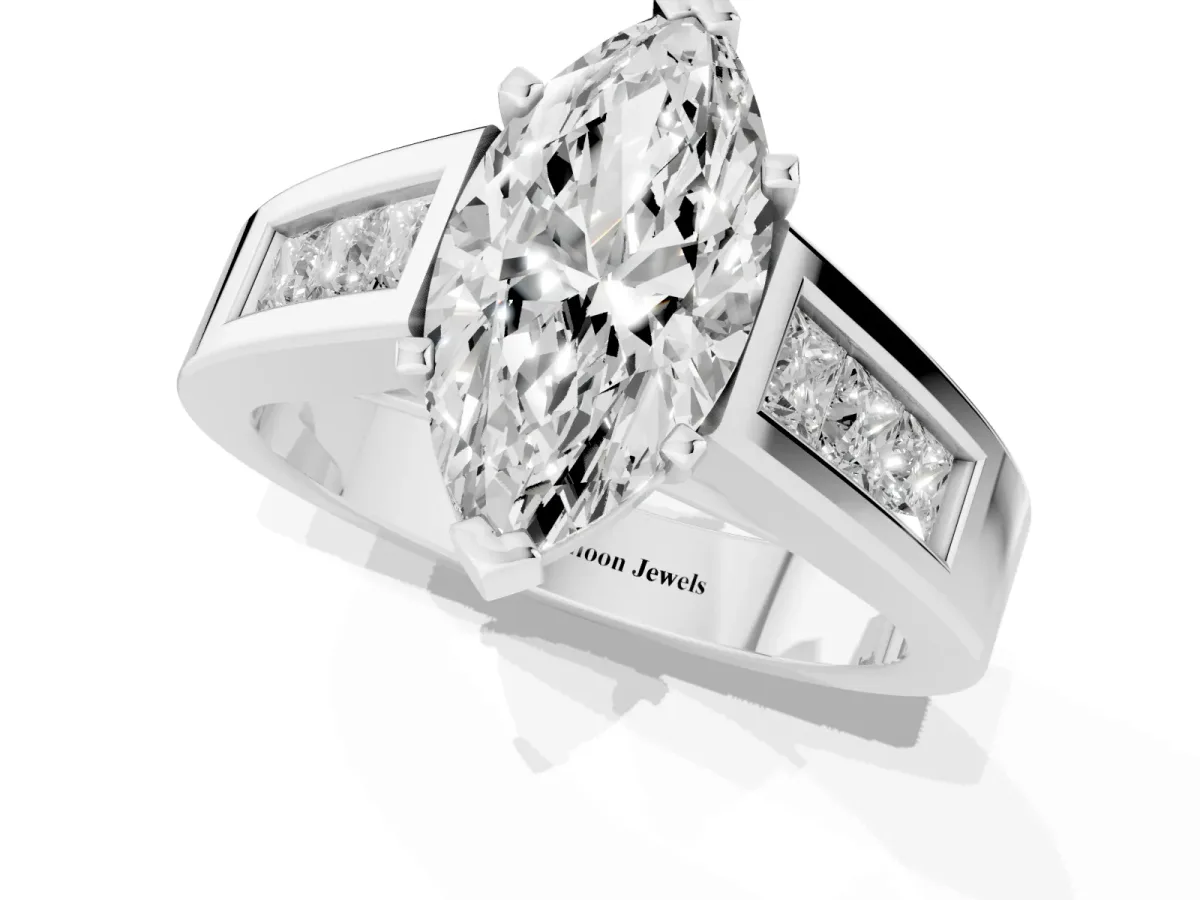Marquise Cut Cut Channel Set Solitaire Ring with Four-Prong Setting Platinum