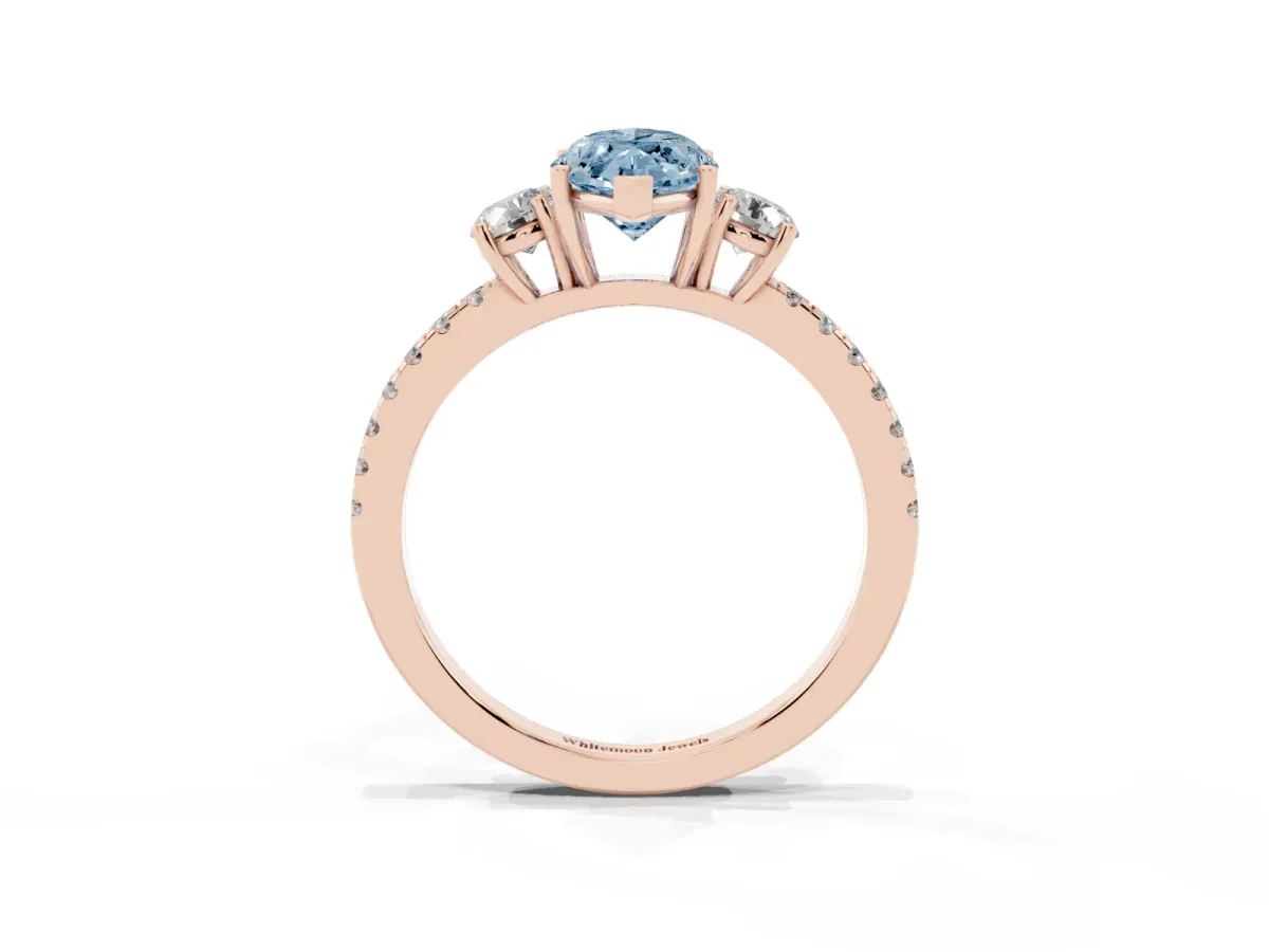 Fancy Blue Three-Stone Marquise Cut Cut Diamond Pavé Band with Prong Setting Rose gold