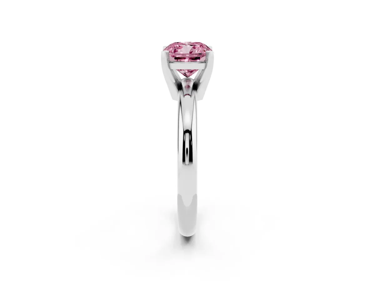 Fancy Pink Cushion Cut Diamond Solitaire Engagement Ring with Round Band and Four-Prong Setting White gold