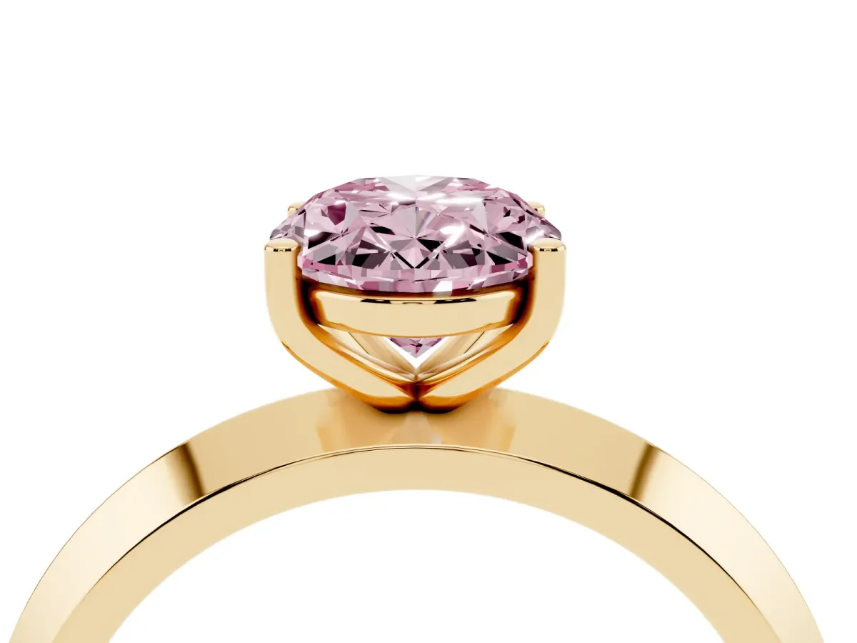 Fancy Pink Oval Cut Cut Solitaire Engagement Ring with Flat Band and Four-Prong Setting Yellow gold