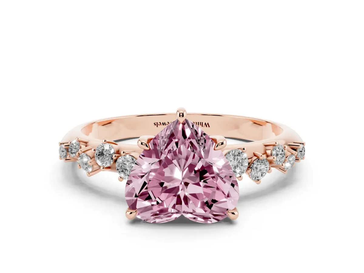 Fancy Pink Heart Cut Diamond Cluster Side Stone Solitaire Ring with Prong Setting Rose gold