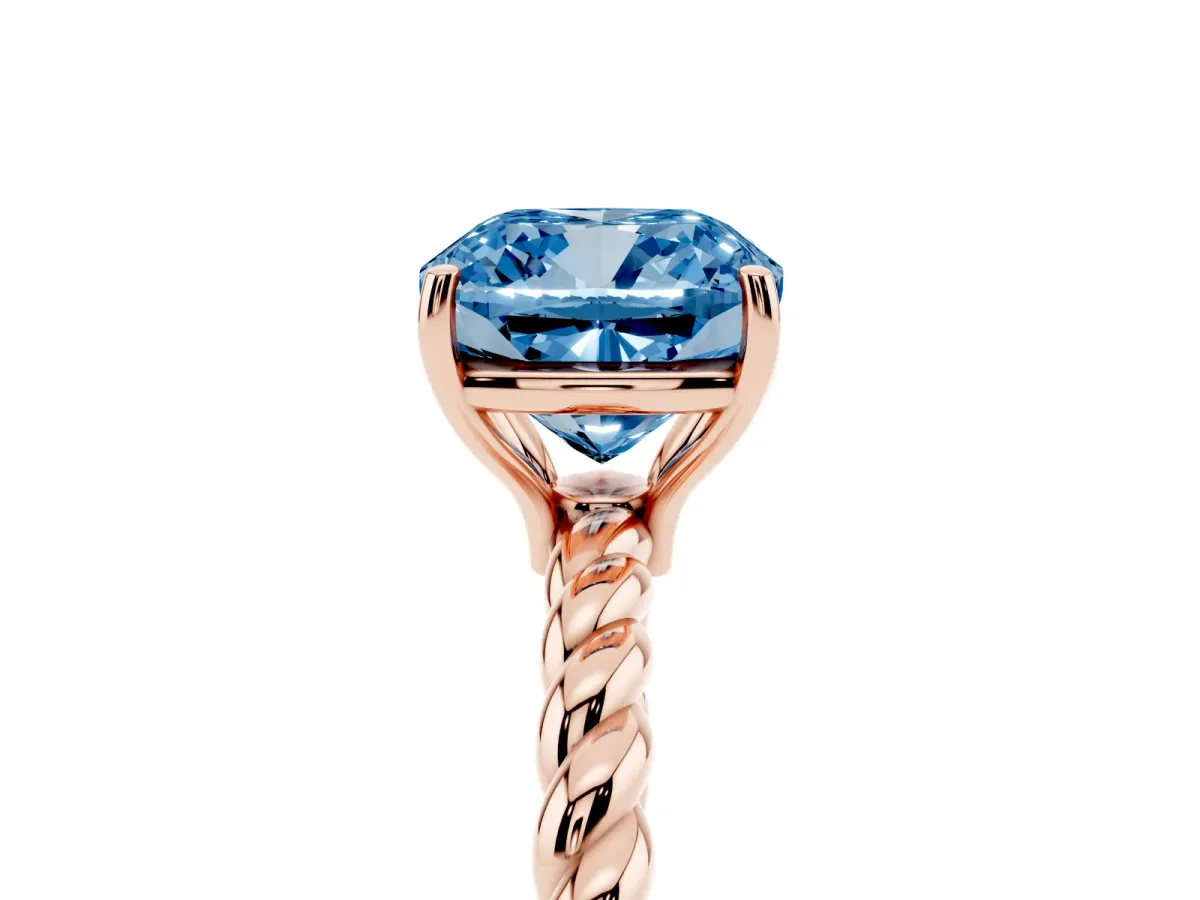 Fancy Blue Cushion Cut Solitaire Twisted Band 4-Prong Ring Rose gold