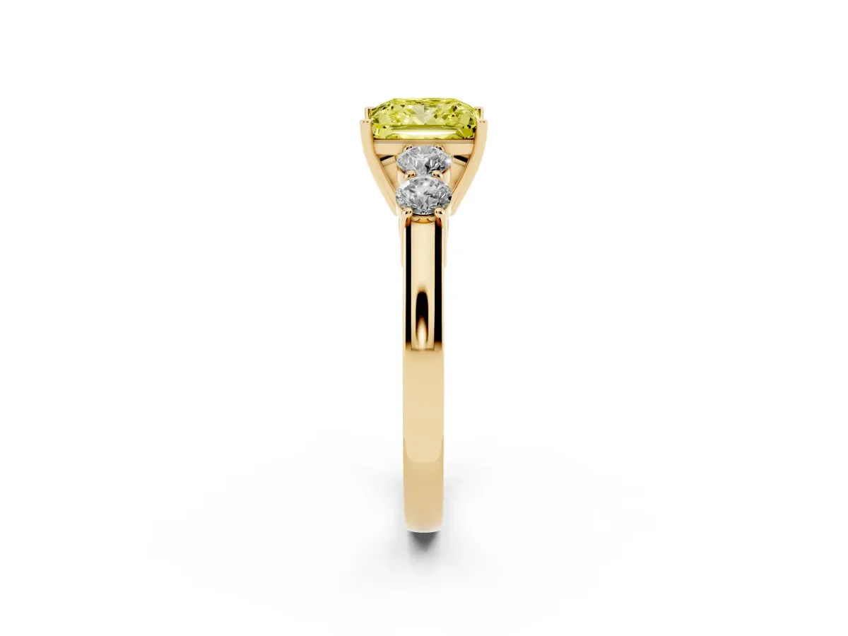 Fancy Yellow Princess Cut Cut Diamond Five-Stone Prong Set White Gold Ring Yellow gold