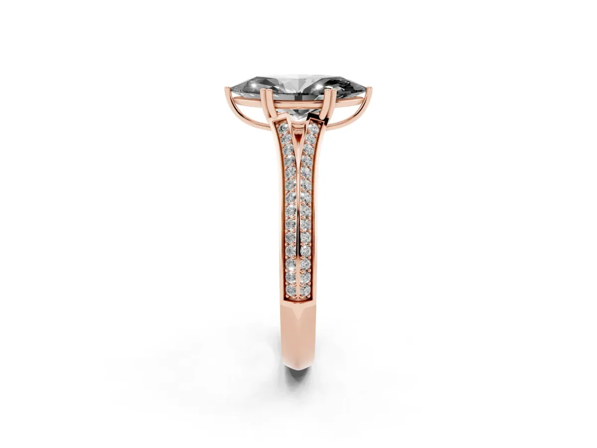 Fancy Black Marquise Cut Diamond Split Shank Engagement Ring with Pavé Band Rose gold