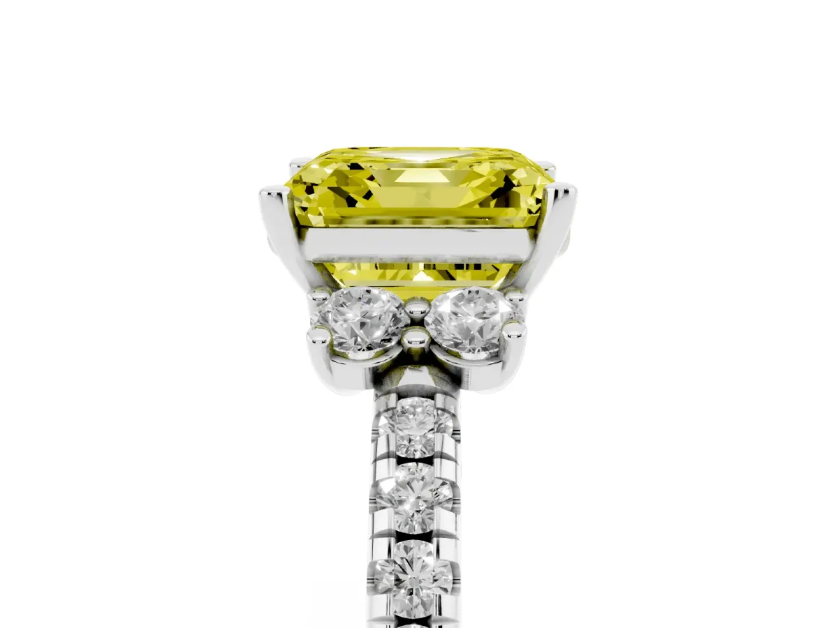 Fancy Yellow Asscher Cut Diamond Three-Stone Pave Band with Four-Prong Setting Silver