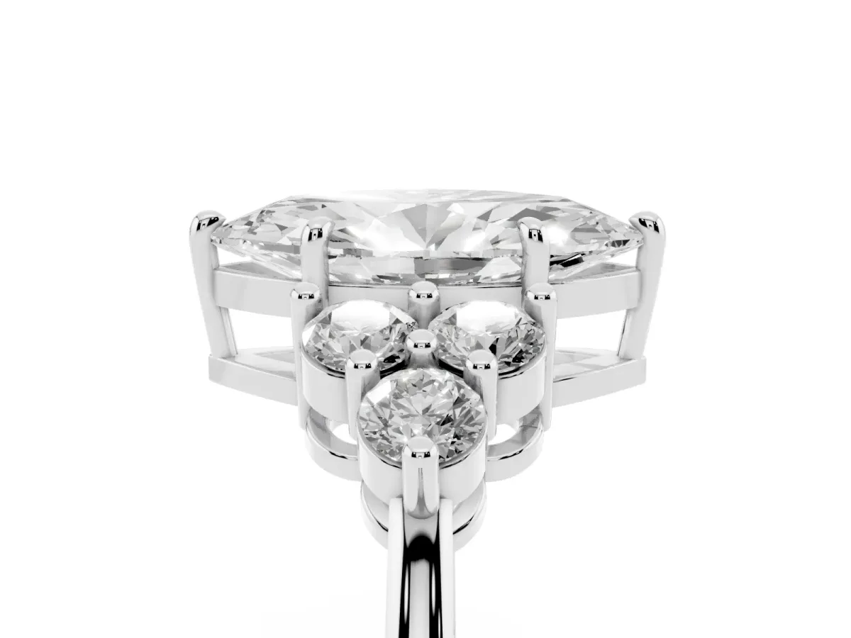 Marquise Cut Brilliant Diamond Cluster Accent Solitaire Ring with Prong Setting Silver