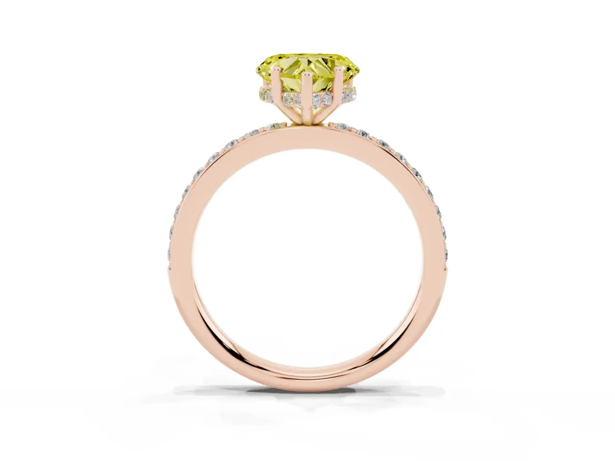 Fancy Yellow Heart Cut Cut Diamond Pavé Band Ring with Four-Prong Setting Rose gold