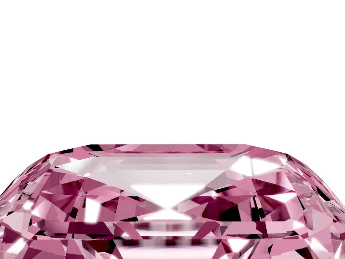 Fancy Pink Asscher Cut Halo Diamond Ring with Milgrain Edge and Round Prong Setting Yellow gold