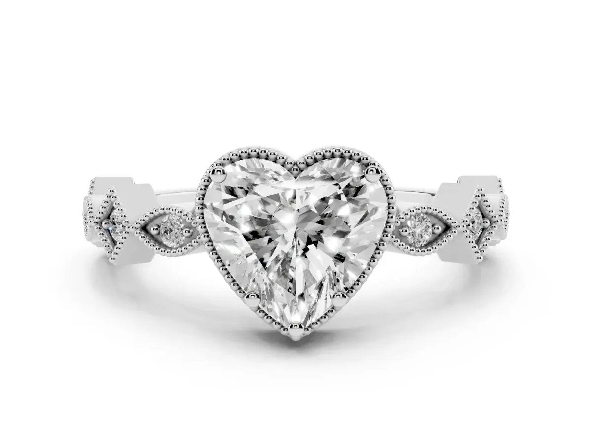 Heart Cut Milgrain Marquise Diamond Twist Band Ring Silver