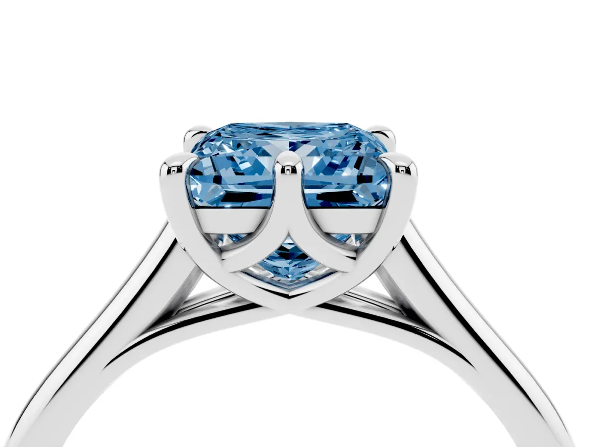 Fancy Blue Princess Cut Solitaire Engagement Ring with Six-Prong Setting and Classic Band Platinum