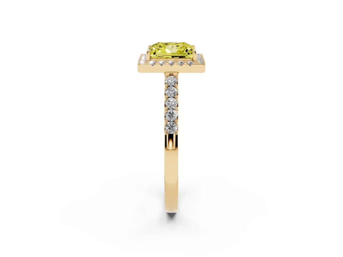 Fancy Yellow Princess Cut Halo Diamond Pavé Solitaire Ring Yellow gold