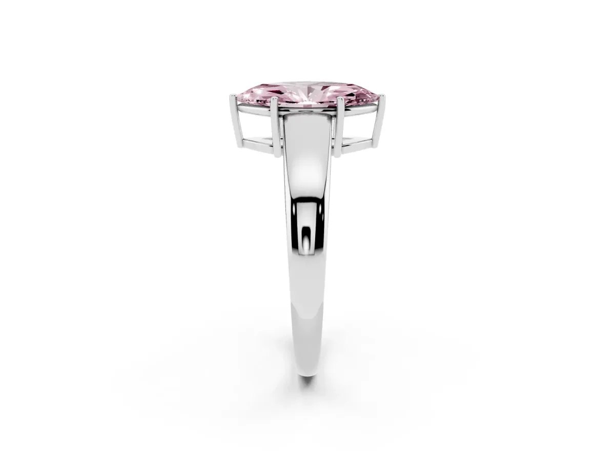 Fancy Pink Marquise Cut Solitaire Diamond Ring with Tapered Band and Four-Prong Setting Silver
