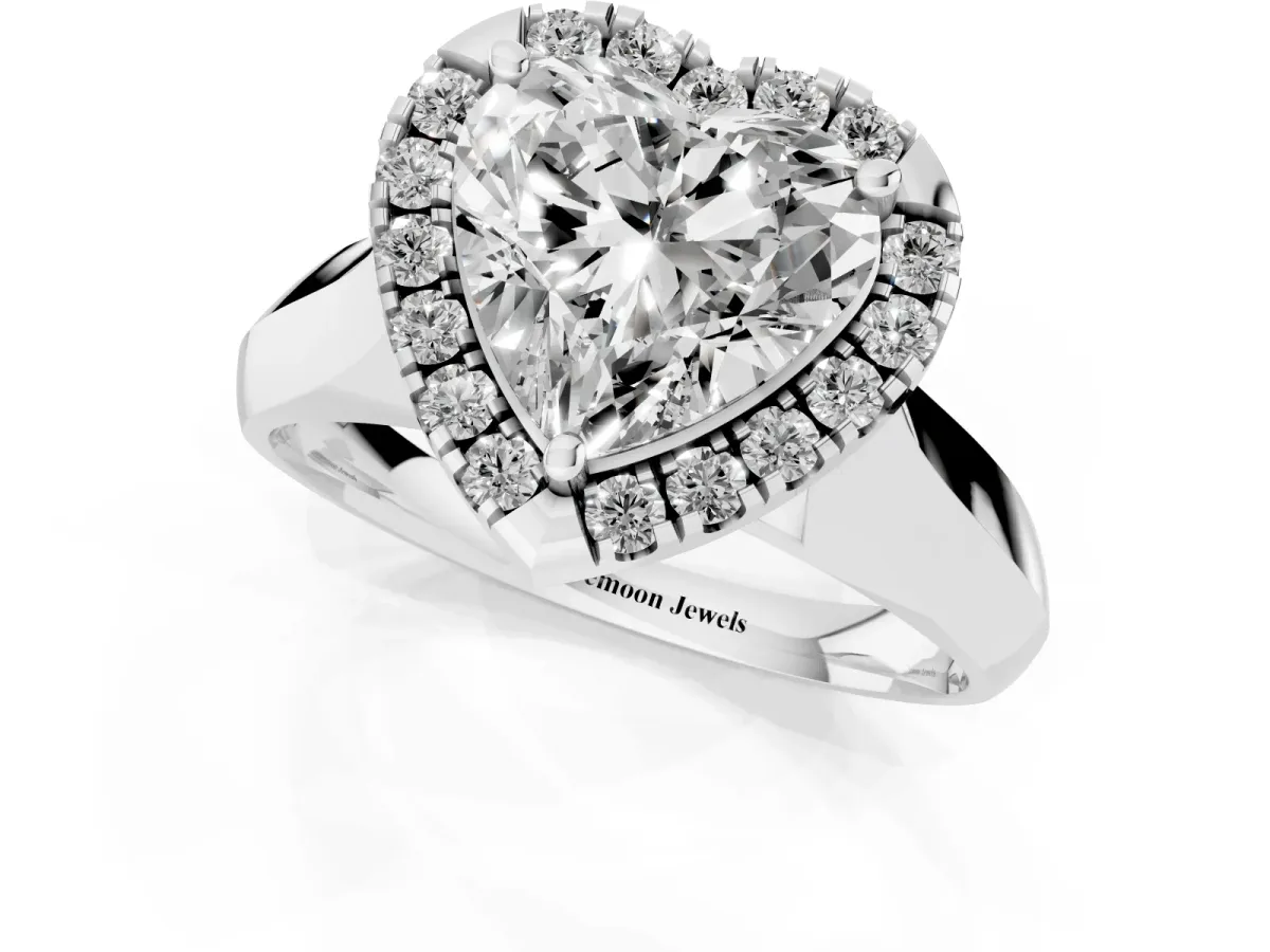 Heart Cut Cut Halo Solitaire Engagement Ring with Square Band and Four-Prong Setting Platinum