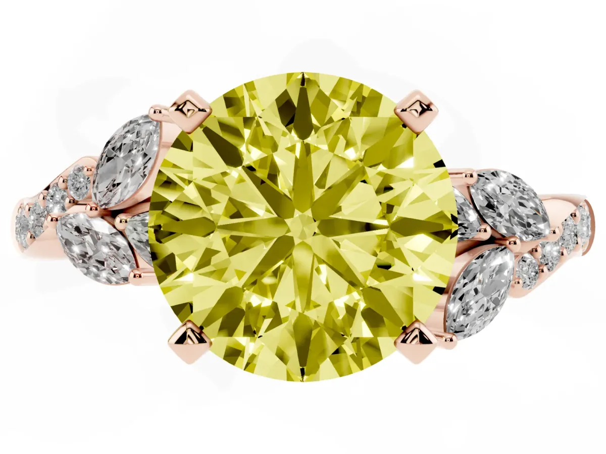 Fancy Yellow Round Cut Solitaire Marquise Twist Band with Six-Prong Setting Rose gold