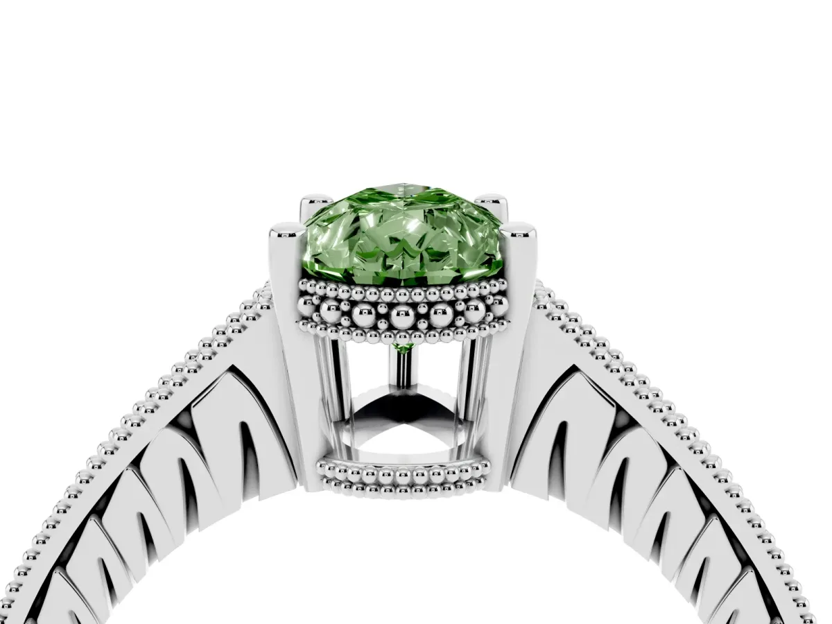 Fancy Green Pear Cut Solitaire Pavé Diamond Milgrain Engagement Ring with Four-Prong Setting Silver