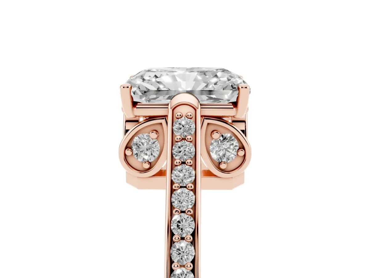 Radiant Cut Cut Cathedral Pave Diamond Engagement Ring with Six-Prong Setting Rose gold