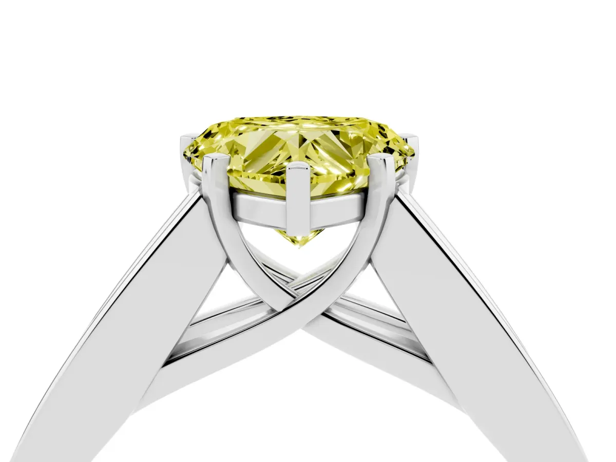Fancy Yellow Heart Cut Cut Channel Set Solitaire Ring with Four-Prong Setting Platinum