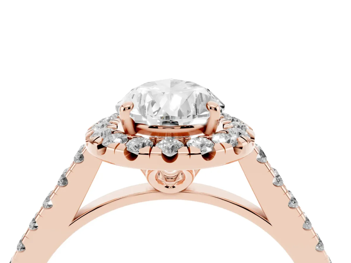 Pear Cut Halo Pavé Diamond Engagement Ring with Four-Prong Setting Rose gold