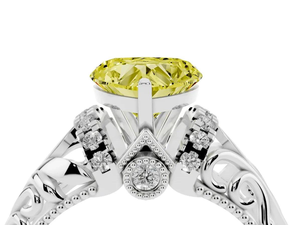 Fancy Yellow Heart Cut Solitaire Filigree Engagement Ring with Halo and Prong Setting Platinum