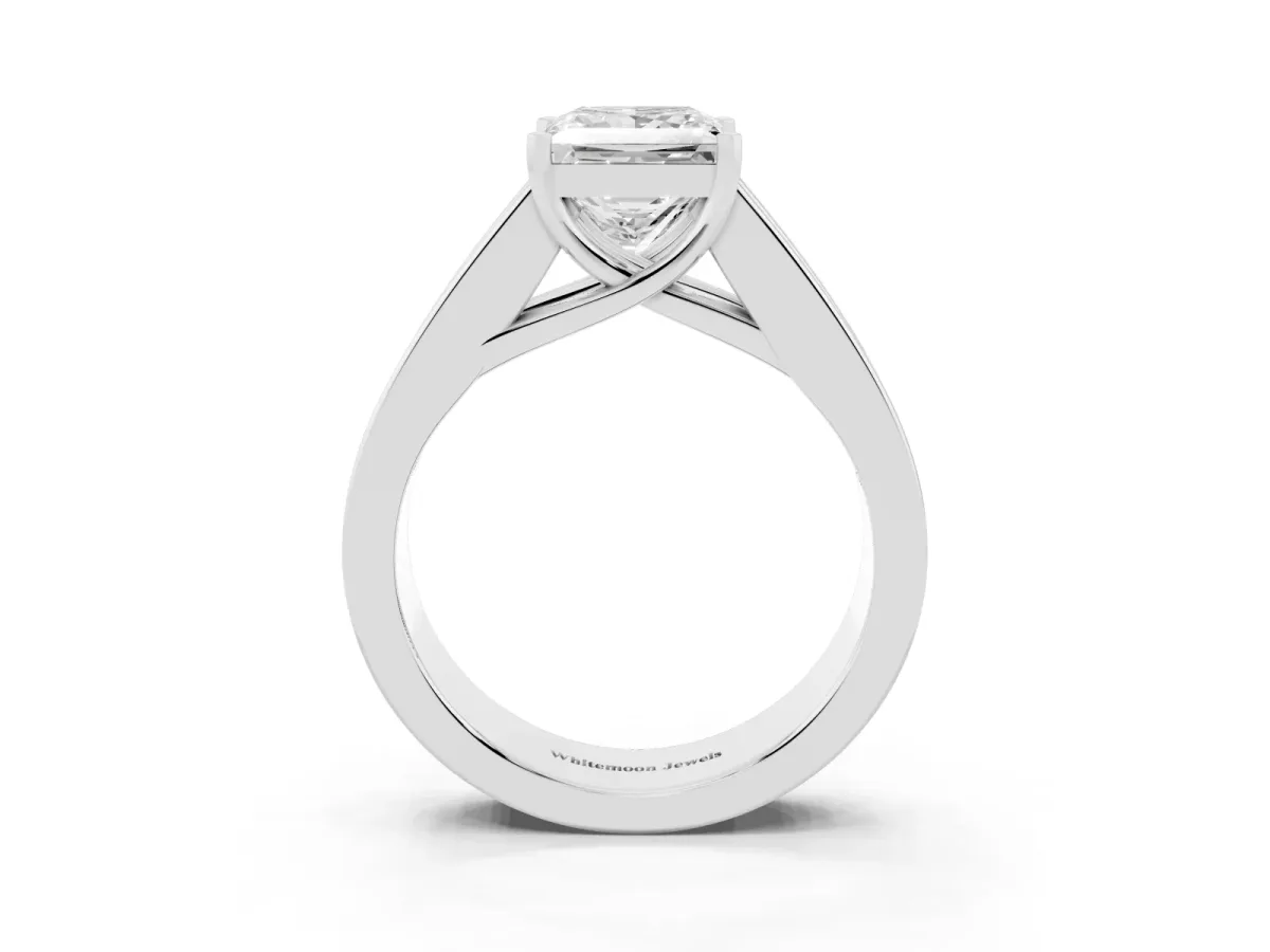 Princess Cut Cut Channel Set Solitaire Ring with Four-Prong Setting Silver