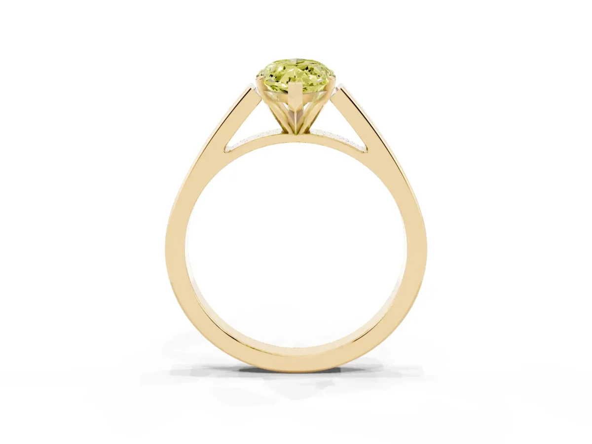 Fancy Yellow Marquise Cut Solitaire Engagement Ring with Four-Prong Setting and Tapered Band Yellow gold