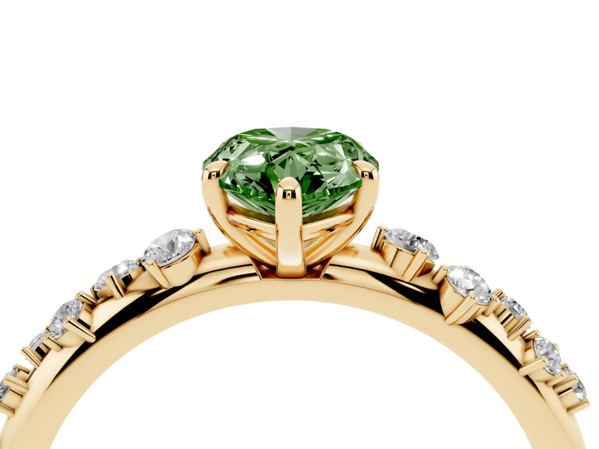 Fancy Green Pear Cut Diamond Cluster Prong-Set Solitaire Ring Yellow gold