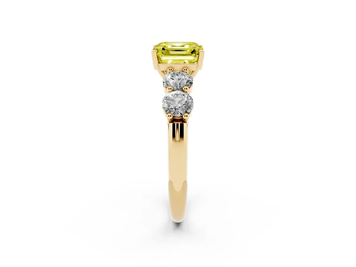 Fancy Yellow Asscher Cut Cut Five-Stone Prong Set Diamond Ring with Classic Band Yellow gold
