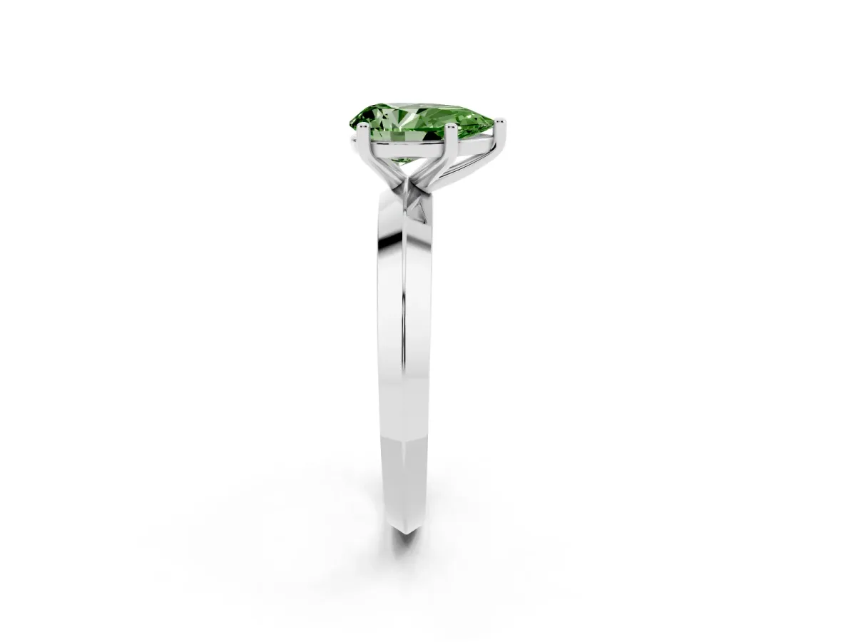 Fancy Green Pear Cut Cut Solitaire Engagement Ring with Flat Band and Four-Prong Setting Silver