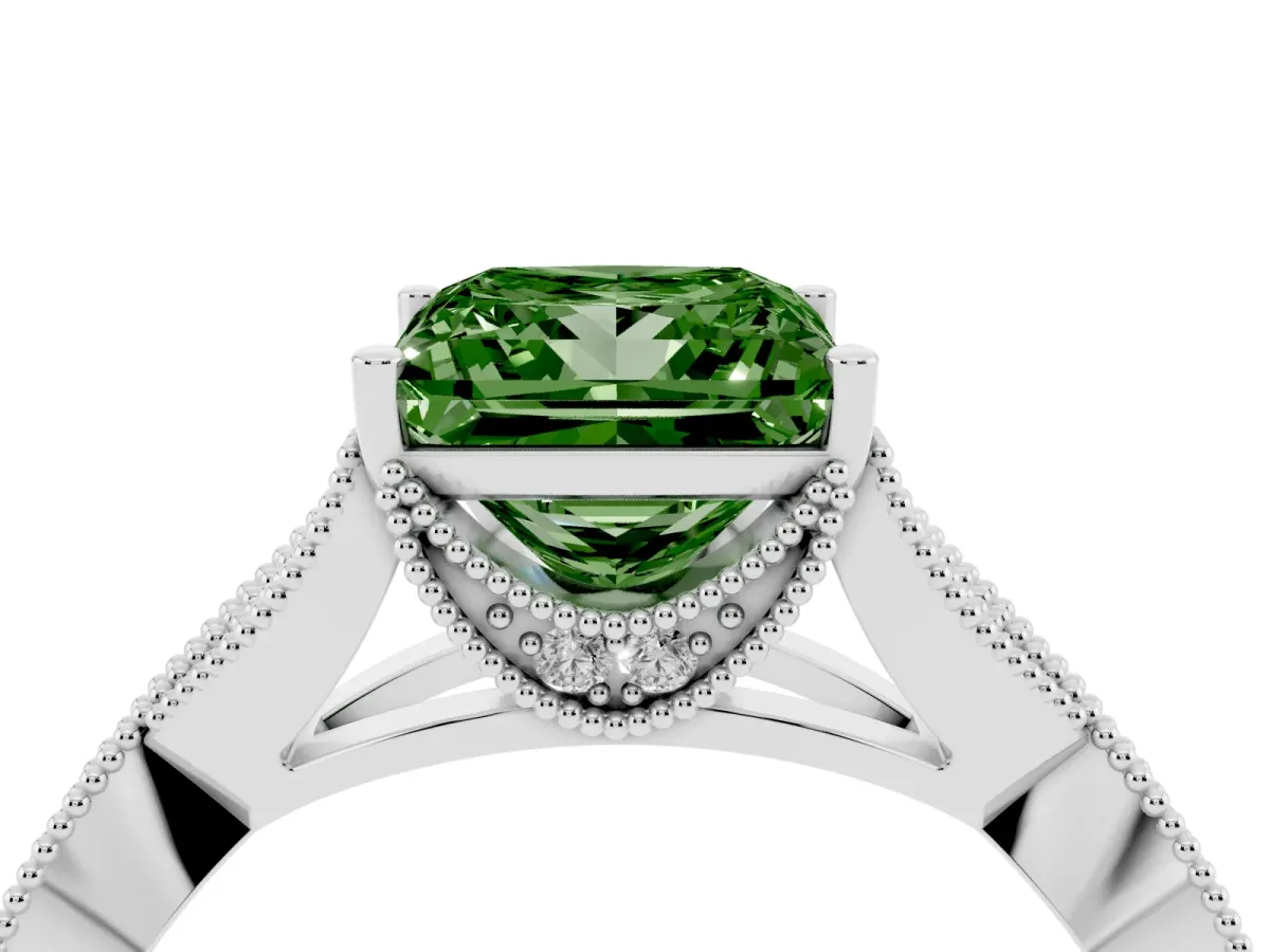 Fancy Green Princess Cut Cut Diamond Twisted Band with Milgrain Pave Setting and Four-Prong Setting Platinum
