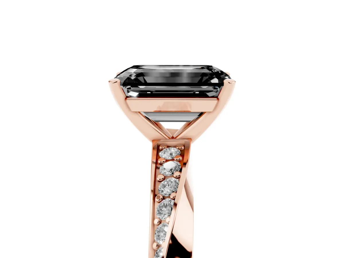 Fancy Black Emerald Cut Diamond Engagement Ring with Side Stone Accents and Four-Prong Setting Rose gold