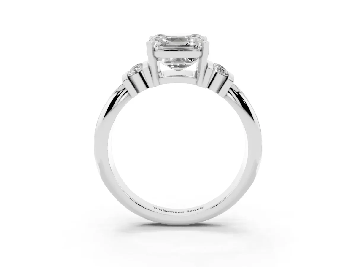 Asscher Cut Cut Three-Stone Channel Set Ring with Bar Prongs Silver