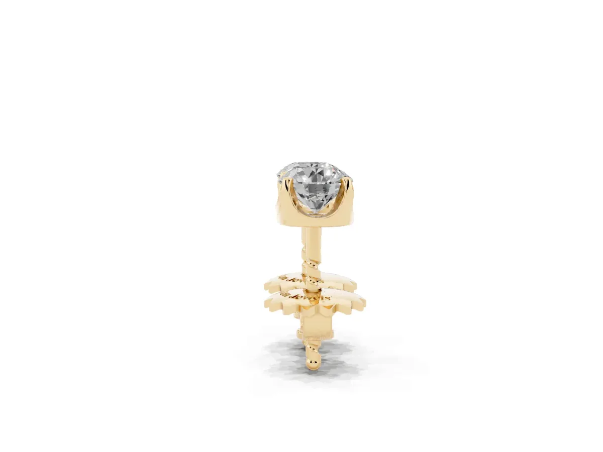 Round Solitaire Diamond Stud Earrings with Four-Prong Basket Setting Yellow gold