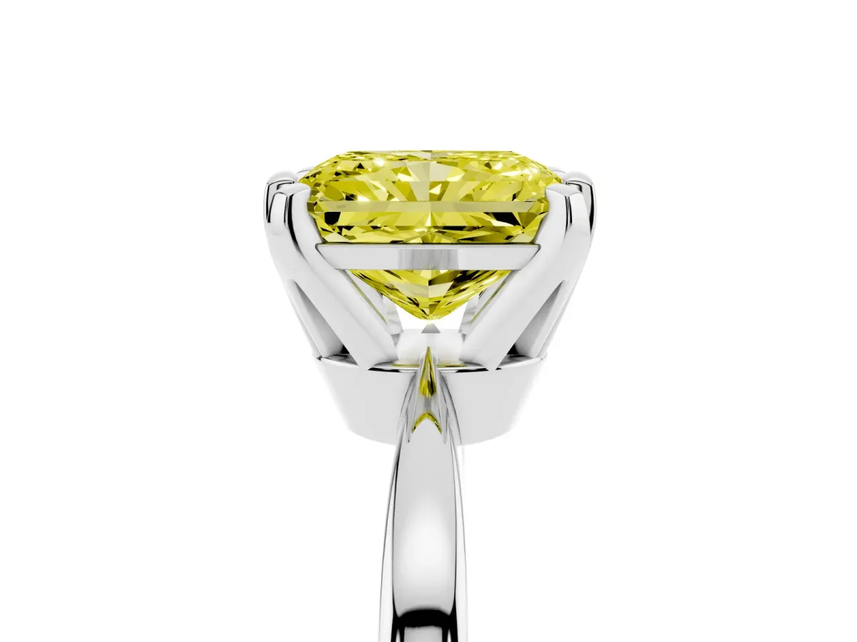 Fancy Yellow Radiant Cut Solitaire Engagement Ring with Six-Prong Setting and Tapered Band White gold