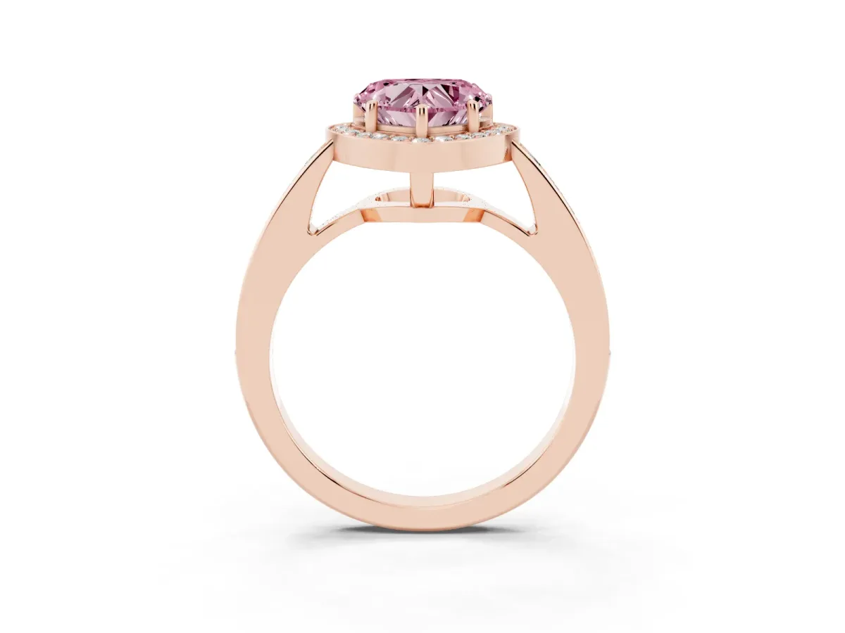 Fancy Pink Heart Cut Halo Pavé Diamond Engagement Ring with Bezel Setting Rose gold