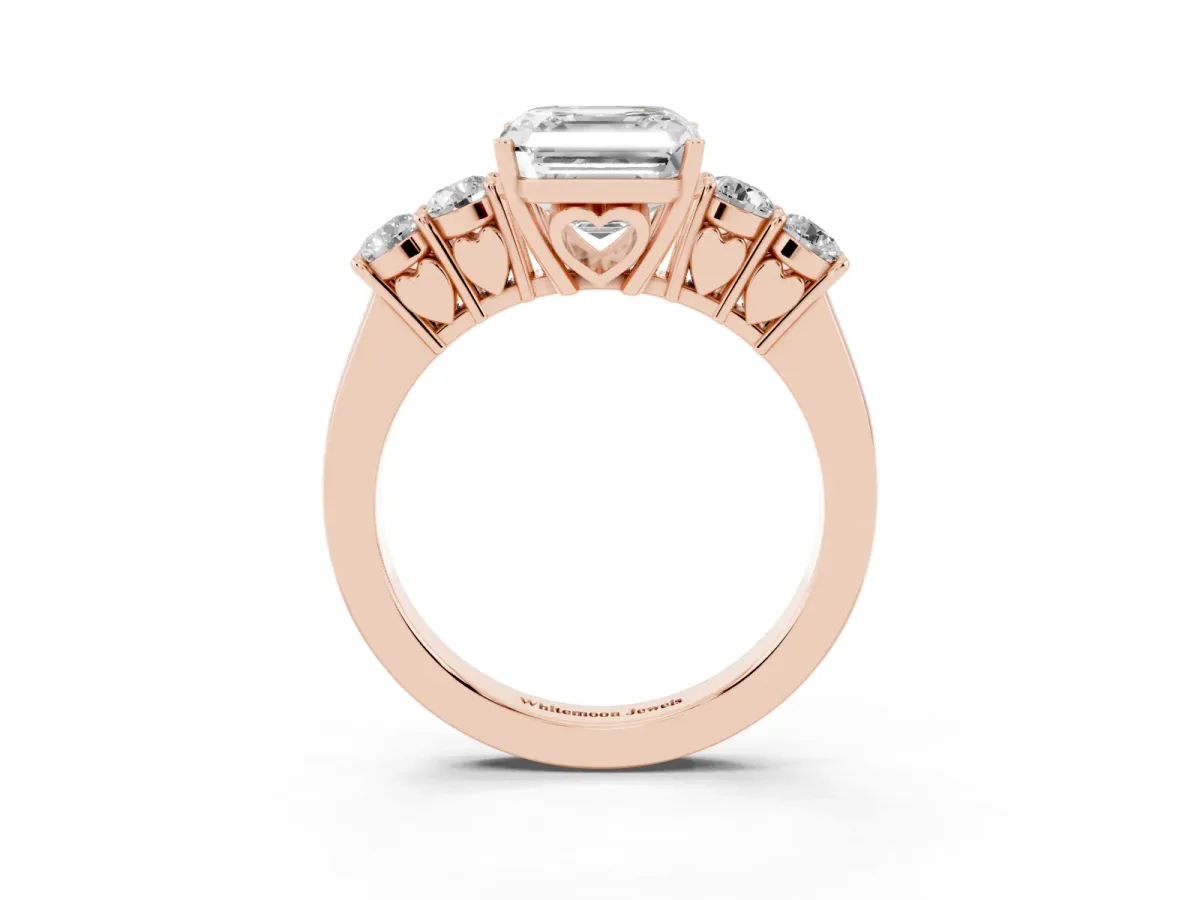 Asscher Cut Cut Diamond Five-Stone Prong Set White Gold Ring Rose gold