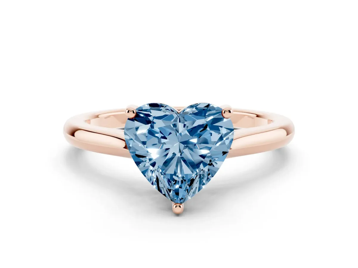 Fancy Blue Heart Cut Cut Solitaire Ring with Cathedral Band and Four-Prong Setting Rose gold