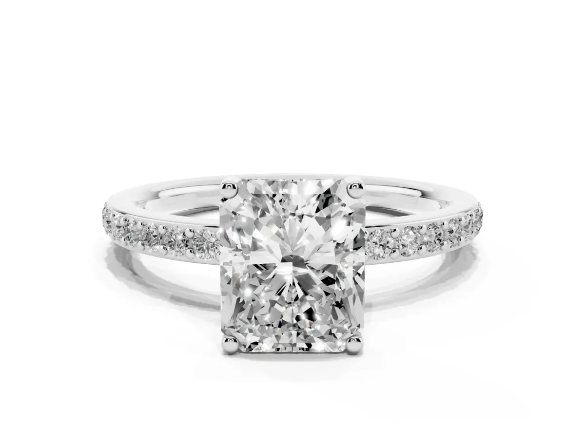 Radiant Cut Cut Diamond Pavé Band Ring with Four-Prong Setting Platinum