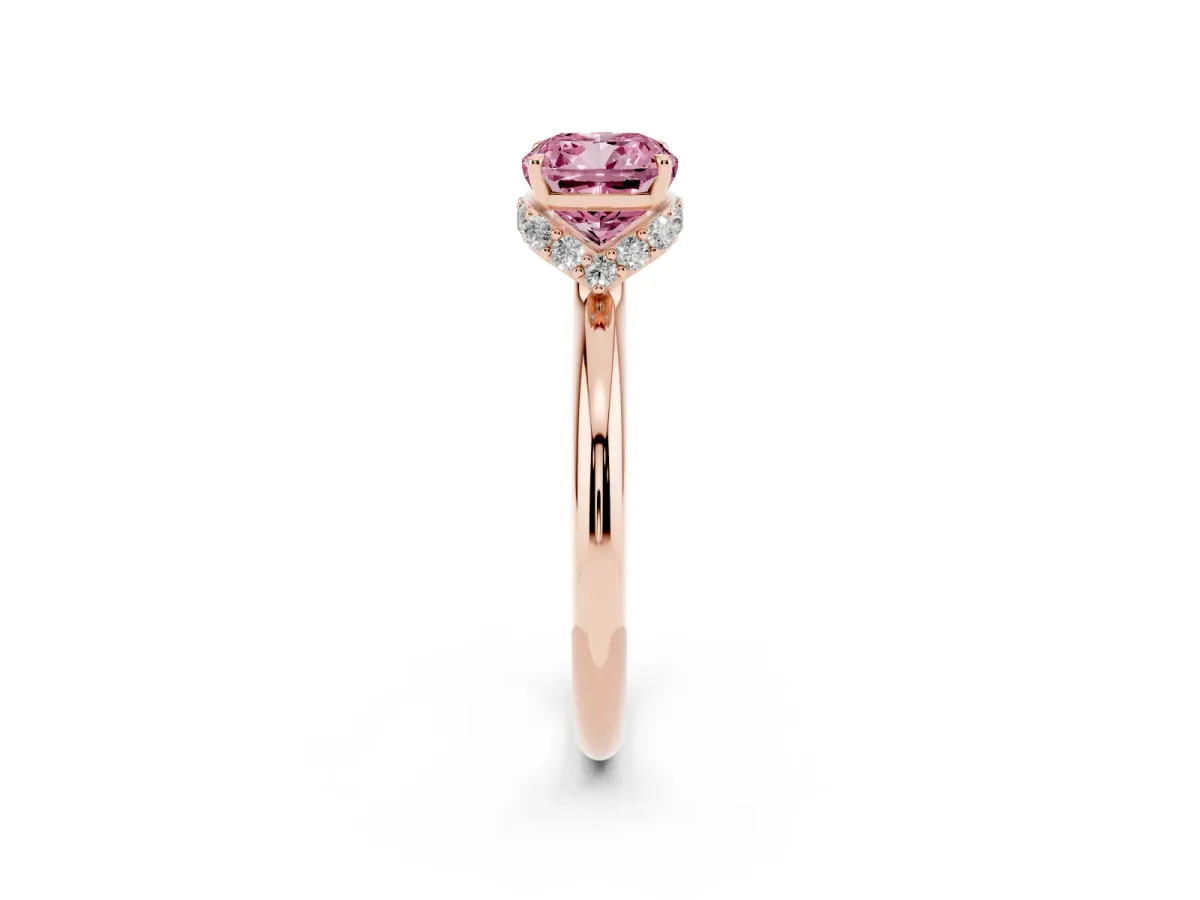 Fancy Pink Cushion Cut Brilliant Solitaire Engagement Ring with Six-Prong Setting and Classic Band Rose gold